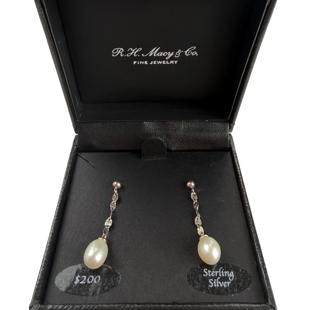 R.H. Macy & Co Womens Sterling Silver Bridge Cultured Pearl Drop Earrings